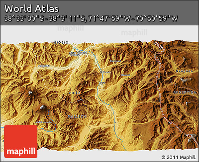 Physical 3D Map of the Area around 38° 18' 21" S, 71° 19' 29" W