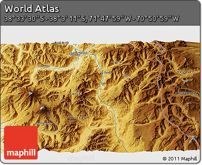 Physical 3D Map of the Area around 38° 18' 21" S, 71° 19' 29" W