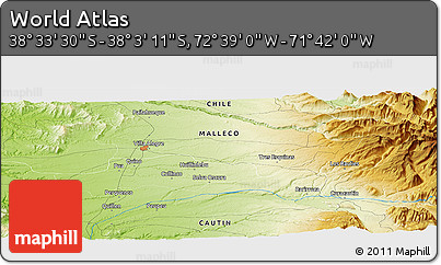 Physical Panoramic Map of the Area around 38° 18' 21" S, 72° 10' 30" W