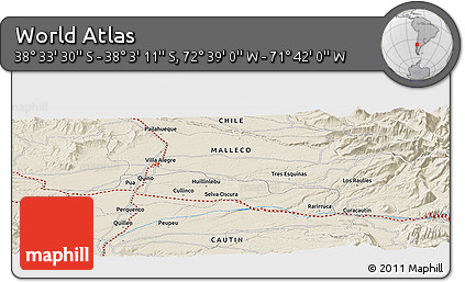 Shaded Relief Panoramic Map of the Area around 38° 18' 21" S, 72° 10' 30" W