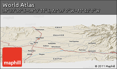 Shaded Relief Panoramic Map of the Area around 38° 18' 21" S, 72° 10' 30" W