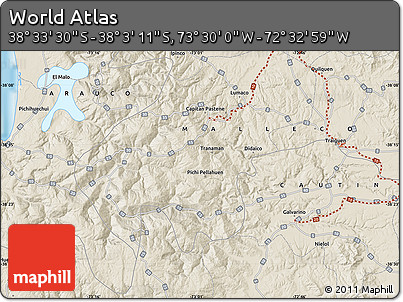 Shaded Relief Map of the Area around 38° 18' 21" S, 73° 1' 30" W