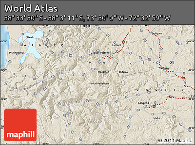 Shaded Relief Map of the Area around 38° 18' 21" S, 73° 1' 30" W