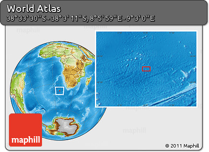 Physical Location Map of the Area around 38° 18' 21" S, 8° 34' 29" E