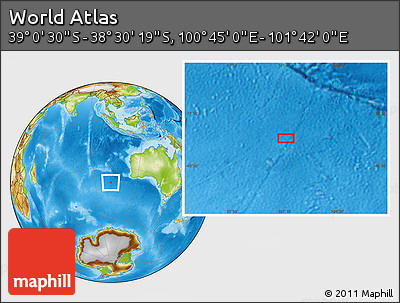 Physical Location Map of the Area around 38° 45' 25" S, 101° 13' 29" E
