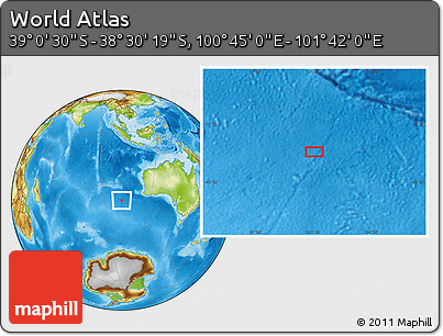 Physical Location Map of the Area around 38° 45' 25" S, 101° 13' 29" E