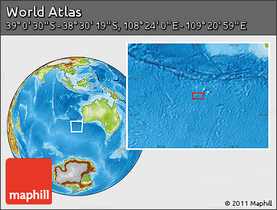 Physical Location Map of the Area around 38° 45' 25" S, 108° 52' 30" E
