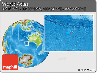 Physical Location Map of the Area around 38° 45' 25" S, 108° 52' 30" E
