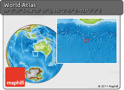 Physical Location Map of the Area around 38° 45' 25" S, 116° 31' 30" E