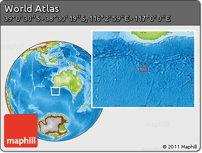 Physical Location Map of the Area around 38° 45' 25" S, 116° 31' 30" E