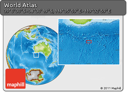 Physical Location Map of the Area around 38° 45' 25" S, 119° 4' 29" E