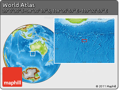Physical Location Map of the Area around 38° 45' 25" S, 119° 4' 29" E