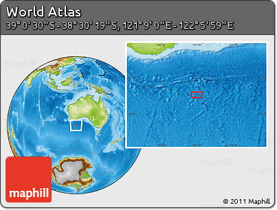 Physical Location Map of the Area around 38° 45' 25" S, 121° 37' 30" E