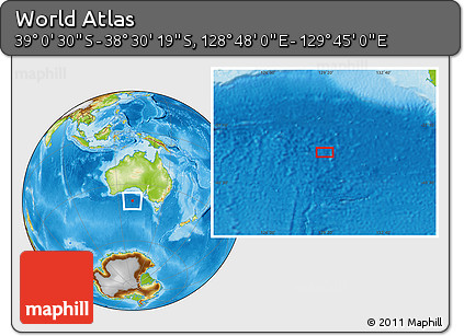 Physical Location Map of the Area around 38° 45' 25" S, 129° 16' 30" E