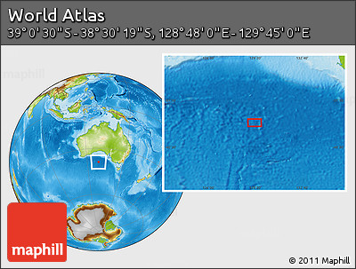 Physical Location Map of the Area around 38° 45' 25" S, 129° 16' 30" E