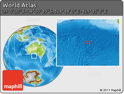 Physical Location Map of the Area around 38° 45' 25" S, 129° 16' 30" E