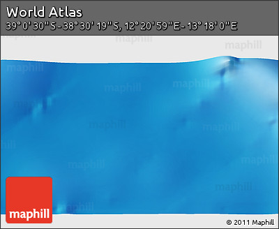 Physical 3D Map of the Area around 38° 45' 25" S, 12° 49' 29" E