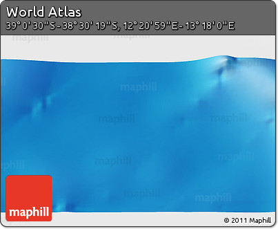 Physical 3D Map of the Area around 38° 45' 25" S, 12° 49' 29" E
