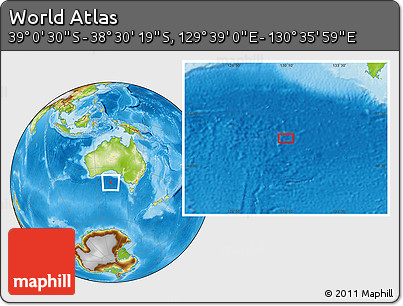 Physical Location Map of the Area around 38° 45' 25" S, 130° 7' 30" E