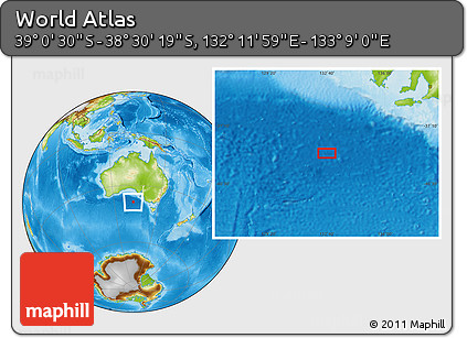 Physical Location Map of the Area around 38° 45' 25" S, 132° 40' 30" E