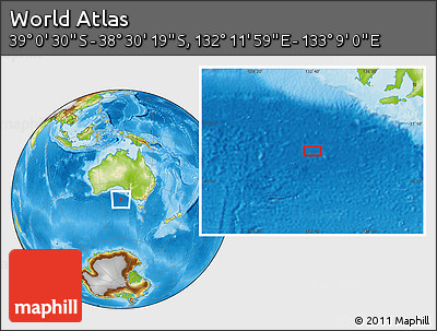 Physical Location Map of the Area around 38° 45' 25" S, 132° 40' 30" E