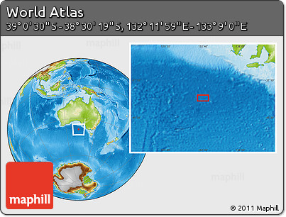 Physical Location Map of the Area around 38° 45' 25" S, 132° 40' 30" E