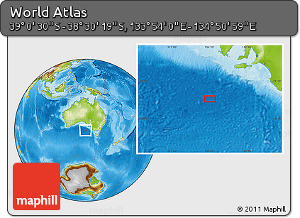 Physical Location Map of the Area around 38° 45' 25" S, 134° 22' 30" E