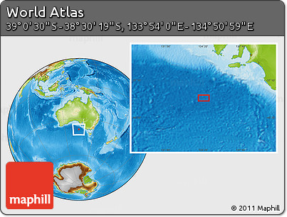 Physical Location Map of the Area around 38° 45' 25" S, 134° 22' 30" E