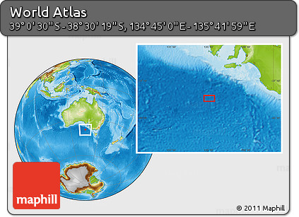 Physical Location Map of the Area around 38° 45' 25" S, 135° 13' 29" E