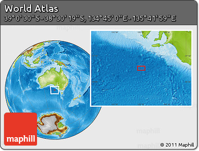 Physical Location Map of the Area around 38° 45' 25" S, 135° 13' 29" E