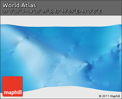 Physical 3D Map of the Area around 38° 45' 25" S, 13° 40' 30" E
