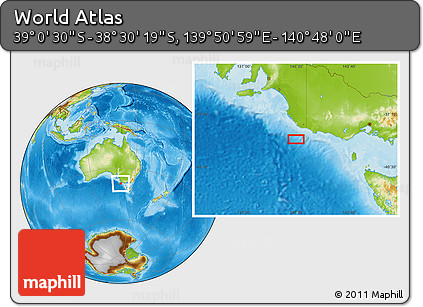 Physical Location Map of the Area around 38° 45' 25" S, 140° 19' 29" E