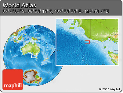 Physical Location Map of the Area around 38° 45' 25" S, 140° 19' 29" E