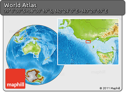 Physical Location Map of the Area around 38° 45' 25" S, 142° 52' 30" E