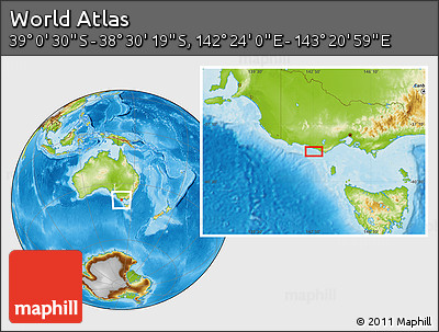 Physical Location Map of the Area around 38° 45' 25" S, 142° 52' 30" E