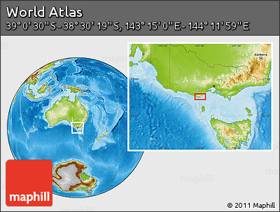 Physical Location Map of the Area around 38° 45' 25" S, 143° 43' 29" E