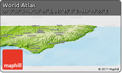 Physical Panoramic Map of the Area around 38° 45' 25" S, 143° 43' 29" E