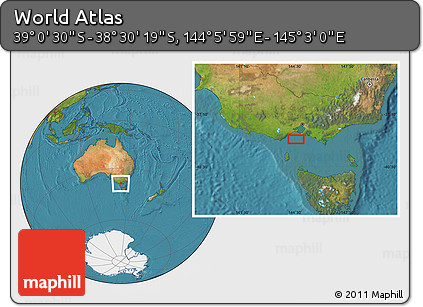 Satellite Location Map of the Area around 38° 45' 25" S, 144° 34' 29" E