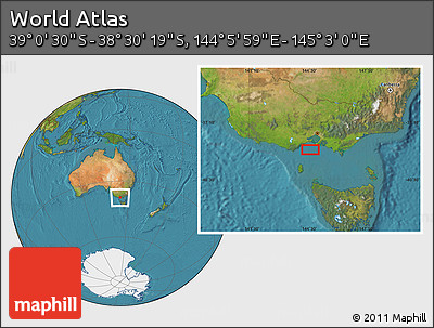 Satellite Location Map of the Area around 38° 45' 25" S, 144° 34' 29" E