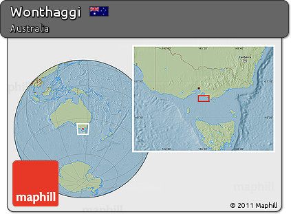 Savanna Style Location Map of Wonthaggi, hill shading