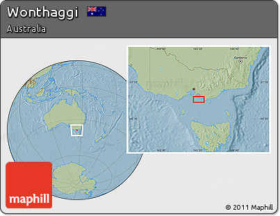 Savanna Style Location Map of Wonthaggi, hill shading