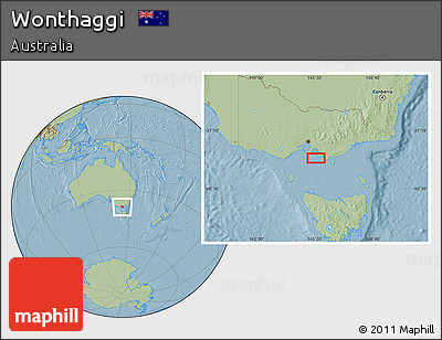 Savanna Style Location Map of Wonthaggi, hill shading