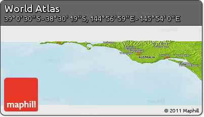 Physical Panoramic Map of the Area around 38° 45' 25" S, 145° 25' 30" E