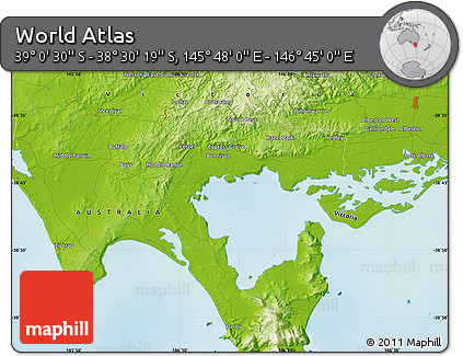 Physical Map of the Area around 38° 45' 25" S, 146° 16' 30" E