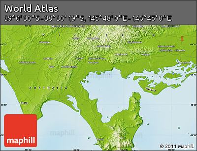 Physical Map of the Area around 38° 45' 25" S, 146° 16' 30" E