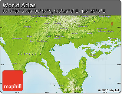 Physical Map of the Area around 38° 45' 25" S, 146° 16' 30" E