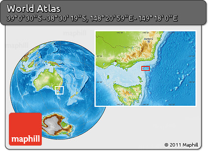 Physical Location Map of the Area around 38° 45' 25" S, 148° 49' 29" E