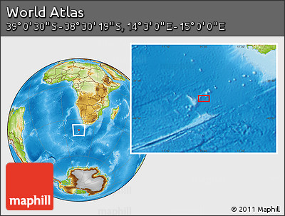Physical Location Map of the Area around 38° 45' 25" S, 14° 31' 30" E