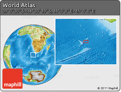 Physical Location Map of the Area around 38° 45' 25" S, 14° 31' 30" E