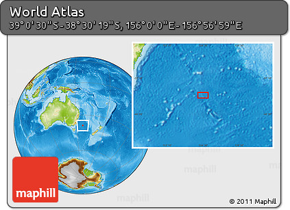 Physical Location Map of the Area around 38° 45' 25" S, 156° 28' 29" E